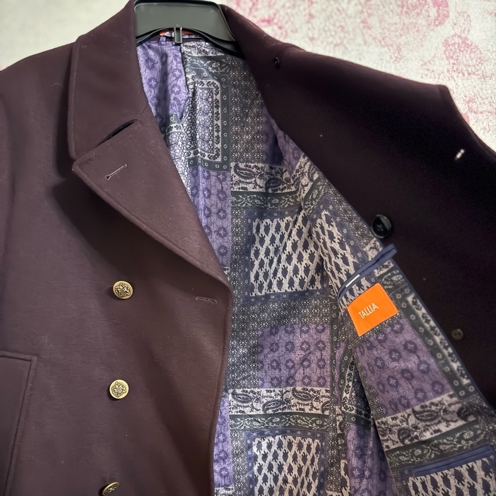 TALLIA Men's Purple Double-Breasted Wool Peacoat, L - Picture 4 of 8